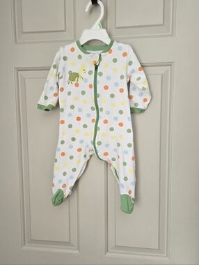 Tuffy Polka Dot Footed One-Piece with Turtle Appliqué Size 6 M